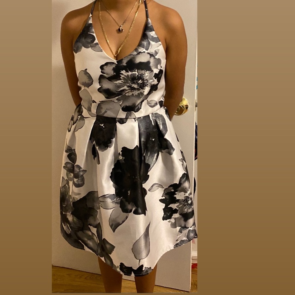 White and black floral dress